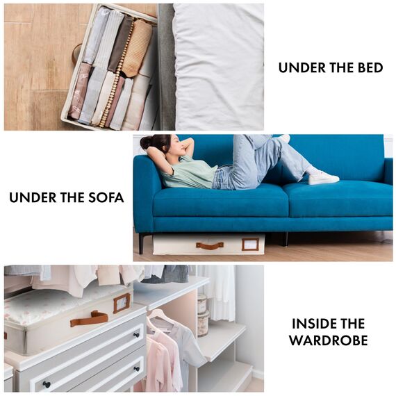 HOMELUX THEORY Unterbett-Aufbewahrungsbehälter, Schlafzimmer unter dem Bett, Schublade, Organizer mit Behältern und Deckeln, mittlere Unterbett-Kleidung, ideal für Decke, Stoff und Schuhe, Elfenbein,
