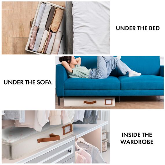 HOMELUX THEORY Unterbett-Aufbewahrungsbehälter, Schlafzimmer unter dem Bett, Schublade, Organizer mit Behältern und Deckeln, große Unterbettkommode, ideal für Decke, Stoff und Schuhe, Elfenbein, 2