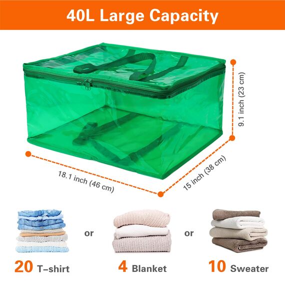 Vieshful 3 Pack Aufbewahrungstasche für Kleidung mit Verstärktem Griff Faltbare Unterbett Aufbewahrungsbox Vinyl Organizer für Bettdecke 40L Grün