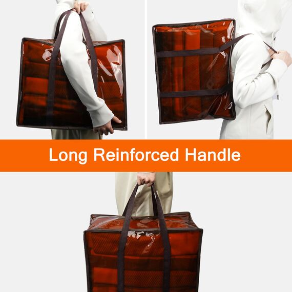 Vieshful 3 Pack Aufbewahrungstasche für Kleidung mit Verstärktem Griff Faltbare Unterbett Aufbewahrungsbox Vinyl Organizer für Bettdecke 40L Braun