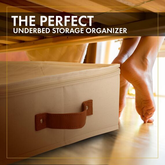 HOMELUX THEORY Unterbett-Aufbewahrungsbehälter, Schlafzimmer unter dem Bett, Schublade, Organizer mit Behältern und Deckeln, große Unterbettkommode, ideal für Decke, Stoff und Schuhe, Elfenbein, 2