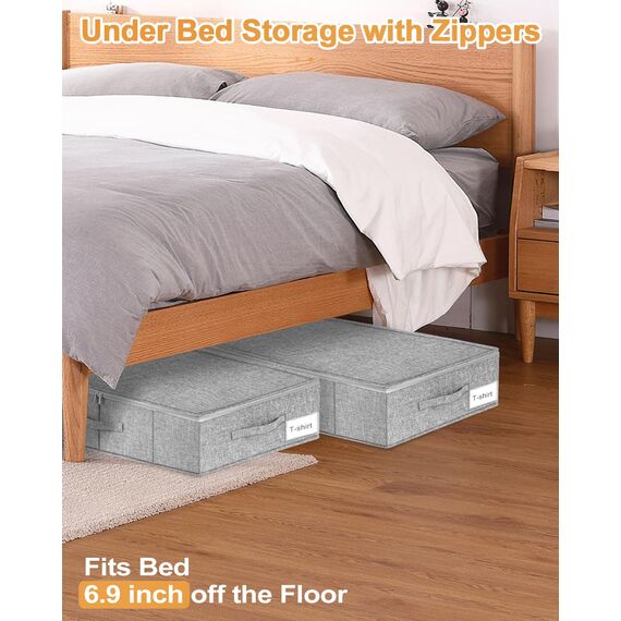 Unterbett-Aufbewahrung, 2 Stück, Unterbett-Aufbewahrungsbehälter mit Deckel, faltbar, stabile Kleideraufbewahrung, Schublade, Organizer mit 3 Griffen, ultradicker Stoff, 76.2 x 38.1 x 17 cm, grau