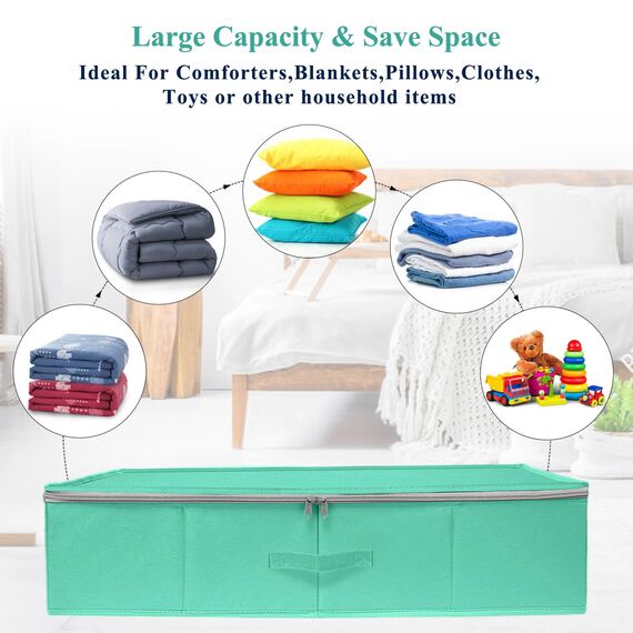 punemi Unterbett-Aufbewahrungsbehälter, 17 cm hoch, Unterbettkommode mit stabilen Seitenwänden/Boden, Unterbett-Aufbewahrungsbehälter, 2 dünne Behälter mit Griffen, Blaugrün, 2 Stück