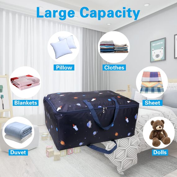 EDATOFLY Aufbewahrungstasche, große Aufbewahrungstasche, Aufbewahrungstasche für Kleidung mit verstärktem Griff, Aufbewahrungstasche für Kissen, Bettdecken, Decken, Kleidung (blau gestreift)