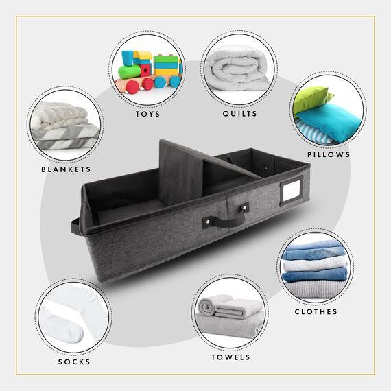 HOMELUX THEORY Premium Unterbett-Aufbewahrungsbehälter, extra dicker Karton auf allen Seiten, 83 x 43 x 15 cm, Unterbett-Aufbewahrungsbehälter, doppelte sichere Griffe und transparente PVC-Oberseite,