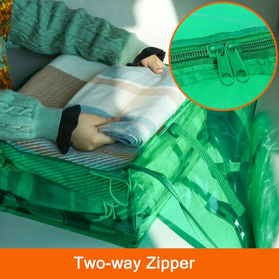 Vieshful 3 Pack Aufbewahrungstasche für Kleidung mit Verstärktem Griff Faltbare Unterbett Aufbewahrungsbox Vinyl Organizer für Bettdecke 40L Grün