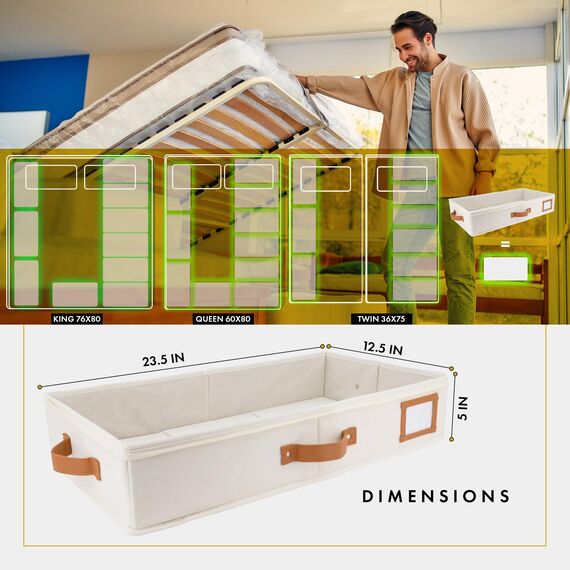 HOMELUX THEORY Unterbett-Aufbewahrungsbehälter, Schlafzimmer unter dem Bett, Schublade, Organizer mit Behältern und Deckeln, mittlere Unterbett-Kleidung, ideal für Decke, Stoff und Schuhe, Elfenbein,