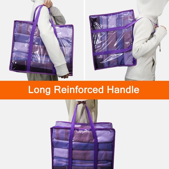 Vieshful 3 Stück Aufbewahrungstasche für Kleidung mit Verstärktem Griff Faltbare Unterbett Aufbewahrungsbox Vinyl Organizer für Bettdecke 40L Violett