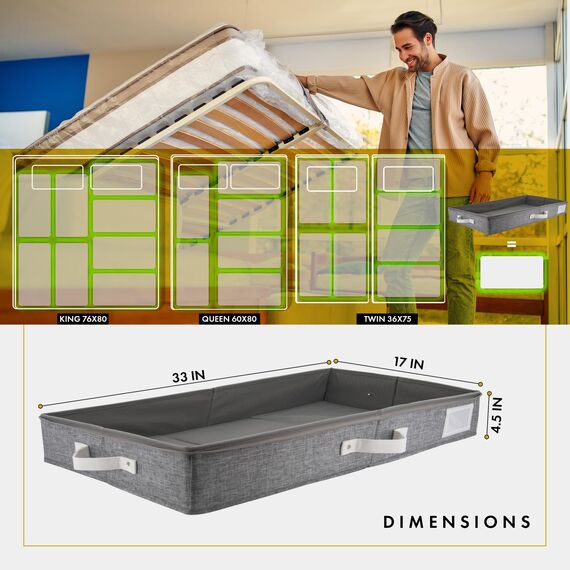 HOMELUX THEORY Unterbett-Aufbewahrungsbehälter mit niedrigem Profil, dünner Unterbett-Organizer mit Behältern und Deckeln, Unterbett-Aufbewahrungsbox, ideal für saisonale Kleidung, Decken, Stoff und