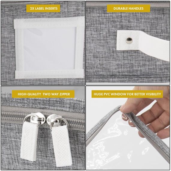 HOMELUX THEORY Unterbett-Aufbewahrungsbehälter, Schlafzimmer unter dem Bett, Schublade, Organizer mit Behältern und Deckeln, mittlere Unterbett-Kleidung, ideal für Decke, Stoff und Schuhe, Hellgrau, 2