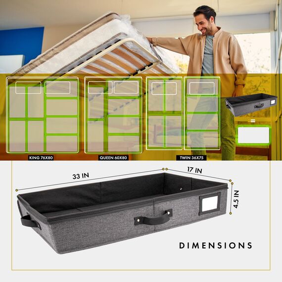 HOMELUX THEORY Premium-Unterbett-Aufbewahrungsbehälter mit extra dickem Karton an allen Seiten, 33x17x4.5 cm, niedriges Profil, 2 Stück