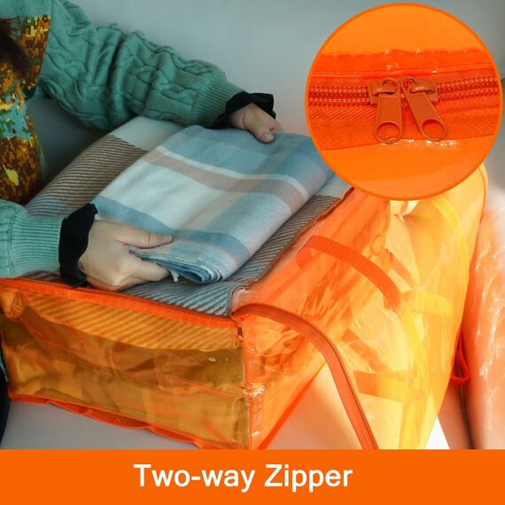 Vieshful 3 Stück Aufbewahrungstasche für Kleidung mit Verstärktem Griff Faltbare Unterbett Aufbewahrungsbox Vinyl Organizer für Bettdecke 40L Orange
