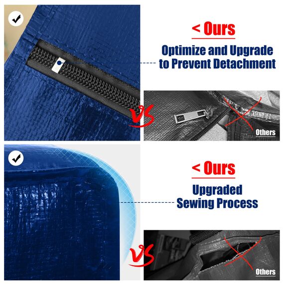 Cosy Family 8 Stück robuste, extra große Umzugstaschen mit Rucksackgurten – starke Griffe und Reißverschlüsse, flach faltbar, Alternative zu Umzugskartons (8er-Set) Blau)