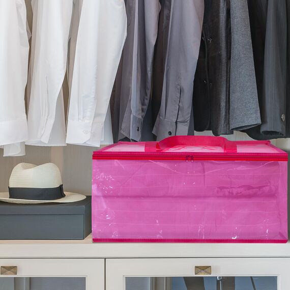 Vieshful 5 Stück Aufbewahrungstasche für Kleidung mit Verstärktem Griff Faltbare Unterbett Aufbewahrungsbox Vinyl Organizer für Bettdecke 40L Rosa Rosa