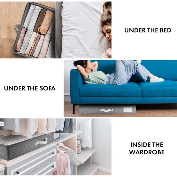 HOMELUX THEORY Premium Unterbett-Aufbewahrungsbehälter, extra dicker Karton auf allen Seiten, 83 x 43 x 15 cm, Unterbett-Aufbewahrungsbehälter, doppelte sichere Griffe und transparente PVC-Oberseite,