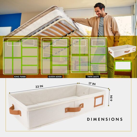 HOMELUX THEORY Unterbett-Aufbewahrungsbehälter, Schlafzimmer unter dem Bett, Schublade, Organizer mit Behältern und Deckeln, große Unterbettkommode, ideal für Decke, Stoff und Schuhe, Elfenbein, 2