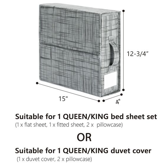 SUOCO SheetCube Bettlaken-Set, Organizer, 4 Stück (Queen-Size- oder King-Size), faltbare Aufbewahrungsbox für Bettbezug-Set, Leinen-Schrank-Organizer für Bettwäsche, Kleidung, Decken, Grau