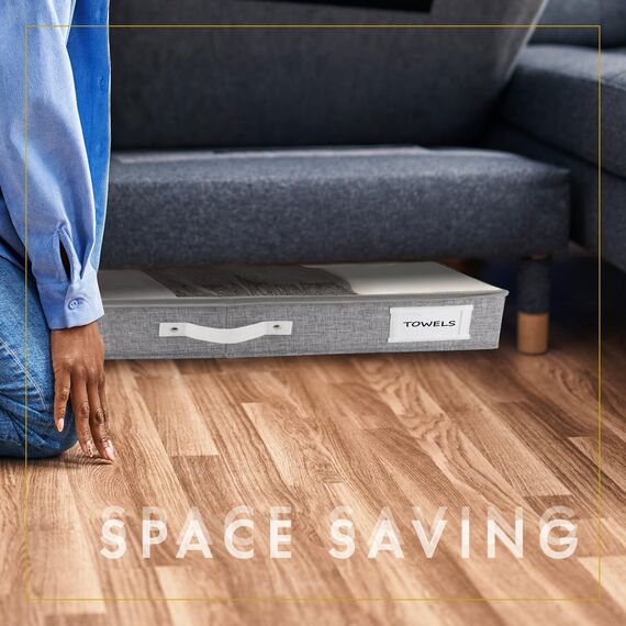 HOMELUX THEORY Unterbett-Aufbewahrungsbehälter mit niedrigem Profil, dünner Unterbett-Organizer mit Behältern und Deckeln, Unterbett-Aufbewahrungsbox, ideal für saisonale Kleidung, Decken, Stoff und