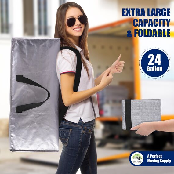 Cosy Family 4 robuste extra große Umzugstaschen mit Rucksackgurten – starke Griffe und Reißverschlüsse, platzsparende Aufbewahrungstaschen, zusammenklappbar, Alternative zu Umzugskartons (X-Large-Set)