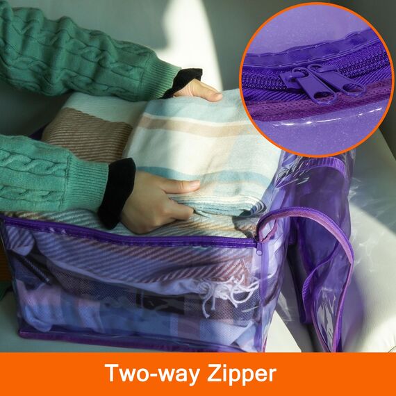 Vieshful 3 Stück Aufbewahrungstasche für Kleidung mit Verstärktem Griff Faltbare Unterbett Aufbewahrungsbox Vinyl Organizer für Bettdecke 40L Violett