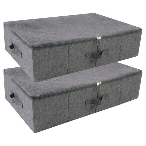 iwill CREATE PRO 2 Stück starre Unterbett-Aufbewahrungsboxen mit Reißverschluss Deckel für Kleidung, Bettwäsche, Decken-Organizer, Schwarzgrau