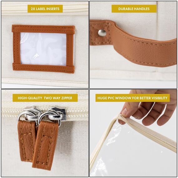 HOMELUX THEORY Unterbett-Aufbewahrungsbehälter, Schlafzimmer unter dem Bett, Schublade, Organizer mit Behältern und Deckeln, mittlere Unterbett-Kleidung, ideal für Decke, Stoff und Schuhe, Elfenbein,