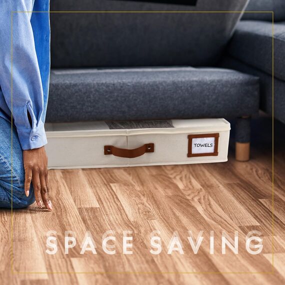 HOMELUX THEORY Unterbett-Aufbewahrungsbehälter, Schlafzimmer unter dem Bett, Schublade, Organizer mit Behältern und Deckeln, mittlere Unterbett-Kleidung, ideal für Decke, Stoff und Schuhe, Elfenbein,