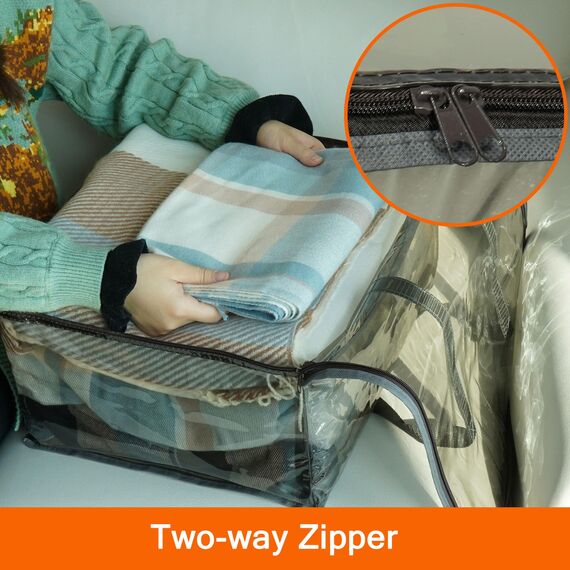 Vieshful 5 Stück Aufbewahrungstasche für Kleidung mit Verstärktem Griff Faltbare Unterbett Aufbewahrungsbox Vinyl Organizer für Bettdecke 40L Rosa Grau