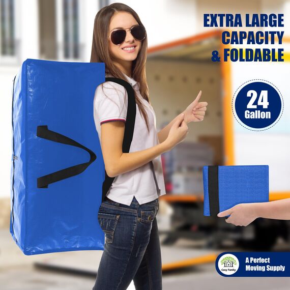 Cosy Family Robuste Umzugstaschen mit Rucksackgurten – starke Griffe und Reißverschlüsse, platzsparende Aufbewahrungstaschen, zusammenklappbar, Alternative zu Umzugskartons (X-Large-Set, 12 Stück)