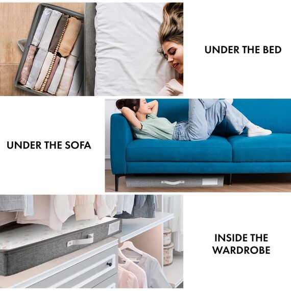 HOMELUX THEORY Unterbett-Aufbewahrungsbehälter mit niedrigem Profil, dünner Unterbett-Organizer mit Behältern und Deckeln, Unterbett-Aufbewahrungsbox, ideal für saisonale Kleidung, Decken, Stoff und