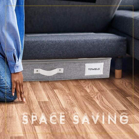 HOMELUX THEORY Premium Unterbett-Aufbewahrungsbehälter, extra dicker Karton auf allen Seiten, 83 x 43 x 15 cm, Unterbett-Aufbewahrungsbehälter, doppelte sichere Griffe und transparente PVC-Oberseite,