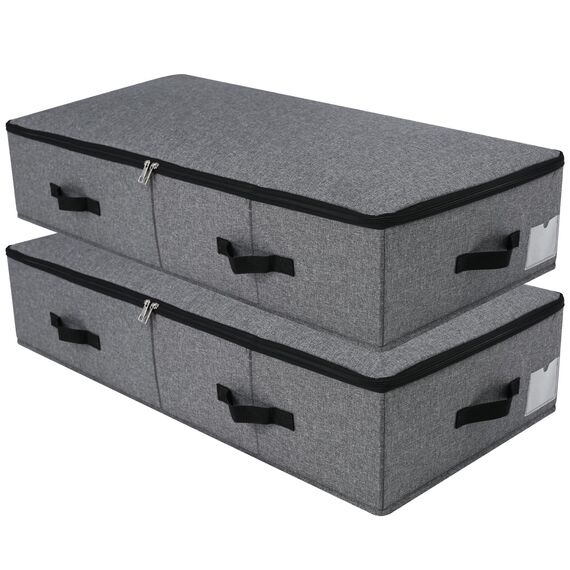 Omygarden Faltbare Decken, Kleidung, Bettdecken, Aufbewahrungsbehälter mit Kunststoffstütze, für Decken, Handtücher, Schmusetücher, Pullover, Leinenblätter, Geschenkpapier, Schwarzgrau, 2 Stück