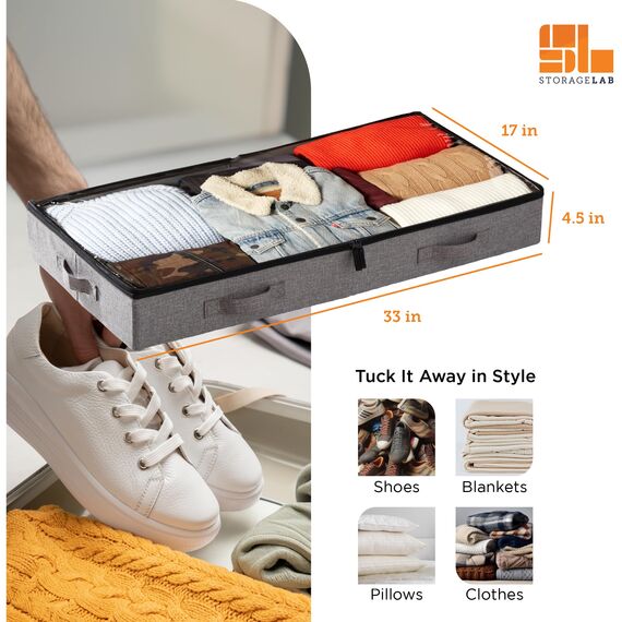 StorageLAB Unterbett-Aufbewahrungsbehälter mit niedrigem Profil, 11,5 cm hoch, passend für Betten mit einem Bodenabstand von 12,7 cm, stabile Seitenwände und Boden, 84 x 43 cm, 2er-Set