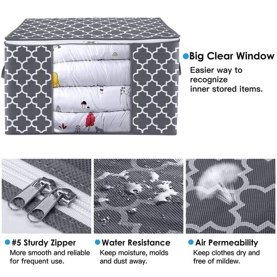 WISELIFE Aufbewahrungstaschen, große Decken- und Kleiderorganisation und Aufbewahrungsbehälter für Bettwäsche, Bettdecken, faltbarer Organizer mit verstärktem Griff, transparentes Fenster, stabile