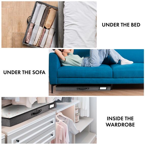 HOMELUX THEORY Premium-Unterbett-Aufbewahrungsbehälter mit extra dickem Karton an allen Seiten, 33x17x4.5 cm, niedriges Profil, 2 Stück