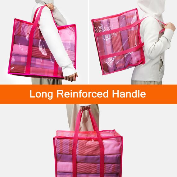 Vieshful 5 Stück Aufbewahrungstasche für Kleidung mit Verstärktem Griff Faltbare Unterbett Aufbewahrungsbox Vinyl Organizer für Bettdecke 40L Rosa Rosa