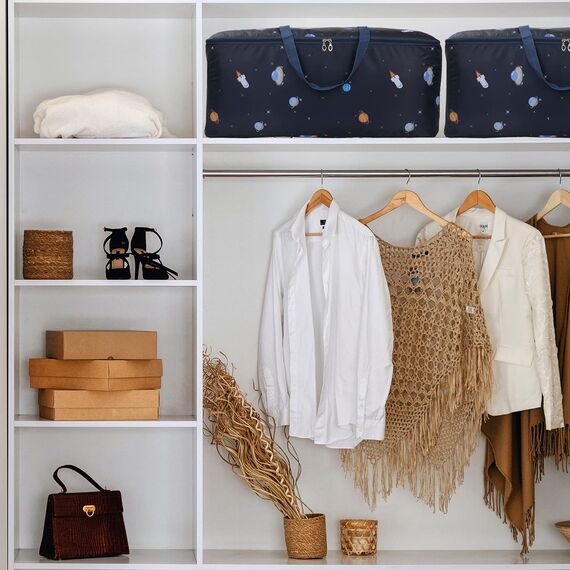 EDATOFLY Aufbewahrungstasche, große Aufbewahrungstasche, Aufbewahrungstasche für Kleidung mit verstärktem Griff, Aufbewahrungstasche für Kissen, Bettdecken, Decken, Kleidung (blau gestreift)