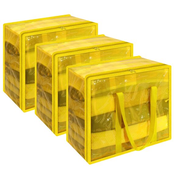 Vieshful 3 Stück Aufbewahrungstasche für Kleidung mit Verstärktem Griff Faltbare Unterbett Aufbewahrungsbox Vinyl Organizer für Bettdecke 40L Gelb
