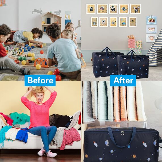 EDATOFLY Aufbewahrungstasche, große Aufbewahrungstasche, Aufbewahrungstasche für Kleidung mit verstärktem Griff, Aufbewahrungstasche für Kissen, Bettdecken, Decken, Kleidung (blau gestreift)