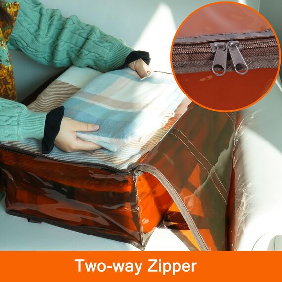 Vieshful 3 Pack Aufbewahrungstasche für Kleidung mit Verstärktem Griff Faltbare Unterbett Aufbewahrungsbox Vinyl Organizer für Bettdecke 40L Braun