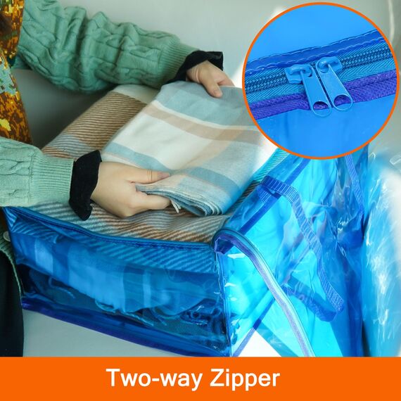 Vieshful 3 Stück Aufbewahrungstasche für Kleidung mit Verstärktem Griff Faltbare Unterbett Aufbewahrungsbox Vinyl Organizer für Bettdecke 40L Blau