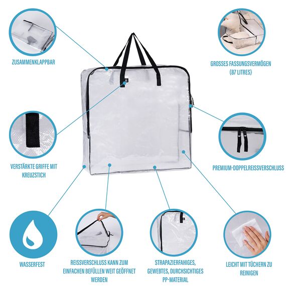 VENO 95 Liter Unterbett Aufbewahrungsbox Mit Griffe Und Reißverschlüssen Aufbewahrungstasche, Klapprad Tasche, Kleideraufbewahrung, Umzugstaschen Tragfähigkeit von 22,7 kg (4er-Pack)