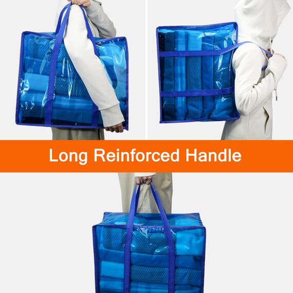 Vieshful 3 Stück Aufbewahrungstasche für Kleidung mit Verstärktem Griff Faltbare Unterbett Aufbewahrungsbox Vinyl Organizer für Bettdecke 40L Blau