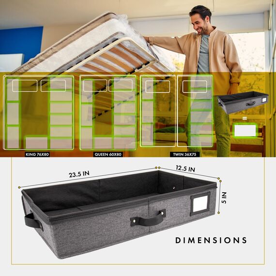 HOMELUX THEORY Unterbett-Aufbewahrungsbehälter, Schlafzimmer unter dem Bett, Schublade, Organizer mit Behältern und Deckeln, mittlere Unterbett-Kleidung, ideal für Decke, Stoff und Schuhe, Dunkelgrau,