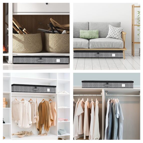 Fixwal Unterbett-Aufbewahrungsbehälter, unten 11,4 cm, niedriges Profil, Unterbett-Organizer, Kleideraufbewahrung mit stabilen Seitenwänden und Boden, 2 Stück