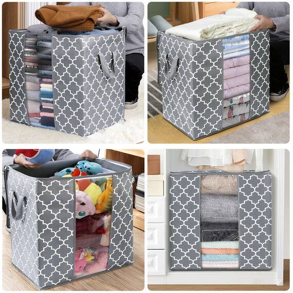 WISELIFE Aufbewahrungsbeutel, 6 Stück/100 l, Decken- und Kleiderorganisation, Aufbewahrungsbehälter für Bettdecken, Bettwäsche, faltbarer Organizer mit verstärktem Griff, transparentes Fenster