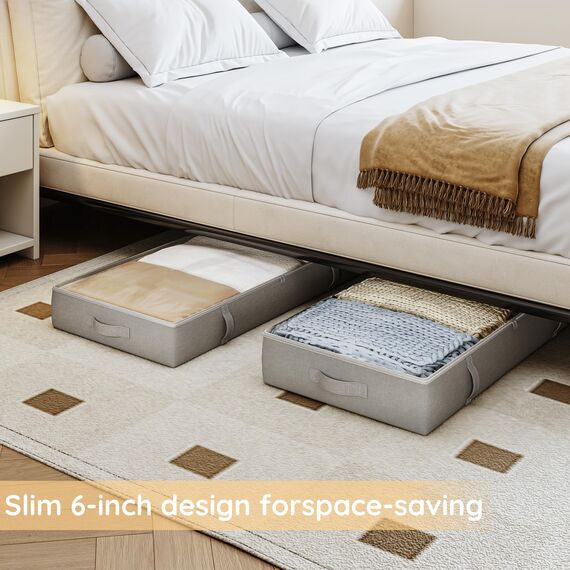 Vailando Unterbett-Aufbewahrungsbehälter, Unterbett-Aufbewahrungsbehälter, 15,2 cm hoch, Kleideraufbewahrungsbox mit stabilen Griffen und Seitenwänden, faltbar, Grau, 2 Stück