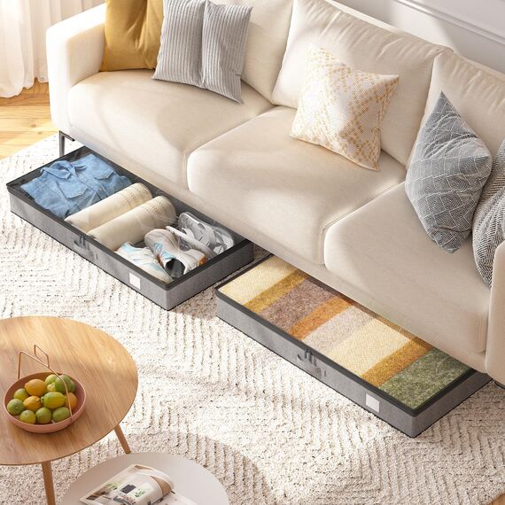 Fixwal Unterbett-Aufbewahrungsbehälter, unten 11,4 cm, niedriges Profil, Unterbett-Organizer, Kleideraufbewahrungsbehälter mit stabilen Seitenwänden und Boden, 4 Stück