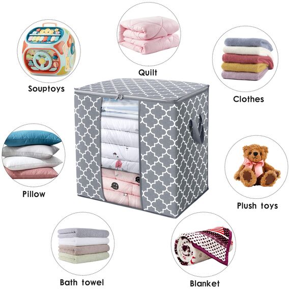 WISELIFE Aufbewahrungsbeutel, 6 Stück/100 l, Decken- und Kleiderorganisation, Aufbewahrungsbehälter für Bettdecken, Bettwäsche, faltbarer Organizer mit verstärktem Griff, transparentes Fenster
