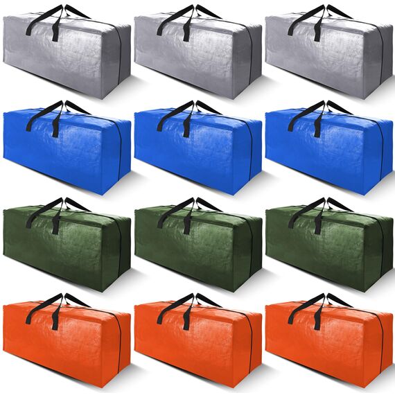 Cosy Family Robuste Umzugstaschen mit Rucksackgurten – starke Griffe und Reißverschlüsse, platzsparende Aufbewahrungstaschen, zusammenklappbar, Alternative zu Umzugskartons (X-Large-Set, 12 Stück)